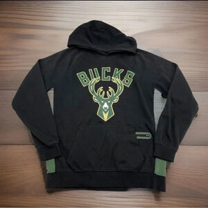 Milwaukee‎ Bucks NBA Hoodie Men’s M Black Pullover Sweatshirt Basketball **FLAWS